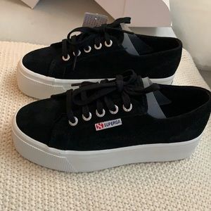 Superga Black Suede Platform Sneakers